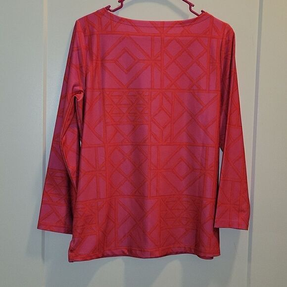 Vineyard Vines Sankaty Printed Boatneck Long-Sleeve Top Shirt Pink Tee Size M - Picture 4 of 6